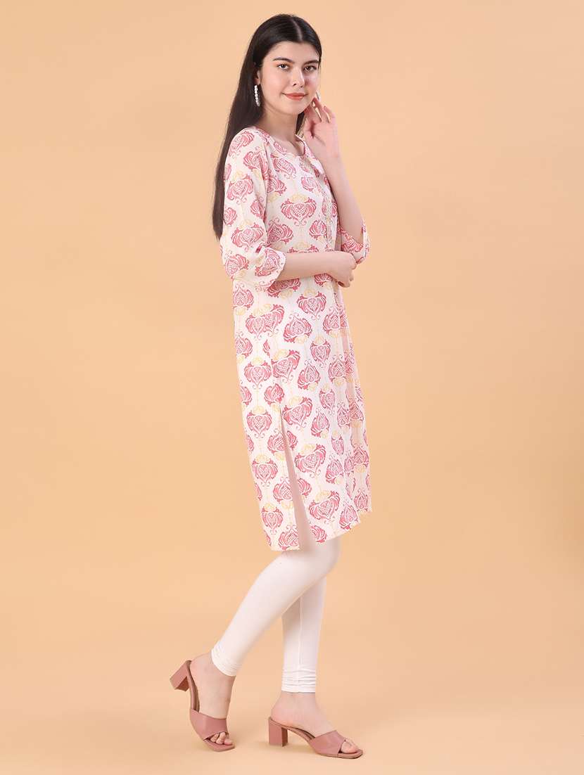 women floral printed three quarter sleeve straight kurta - 22139708 -  Standard Image - 3