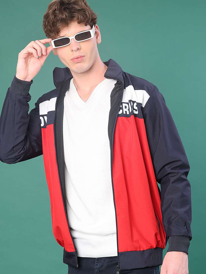 men color block long sleeve regualr fit casual jacket
