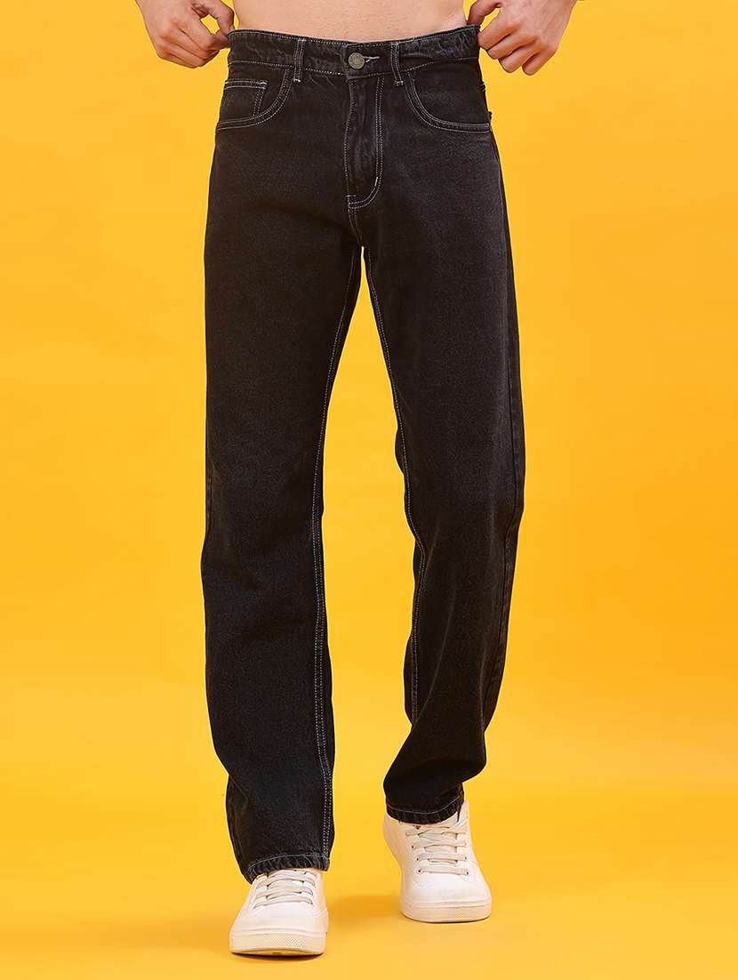 men plain mid rise full length jeans