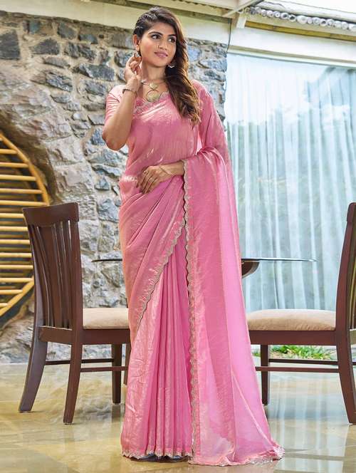 women solid with embellished bordered saree with blouse - 22140109 - Standard Image - 0
