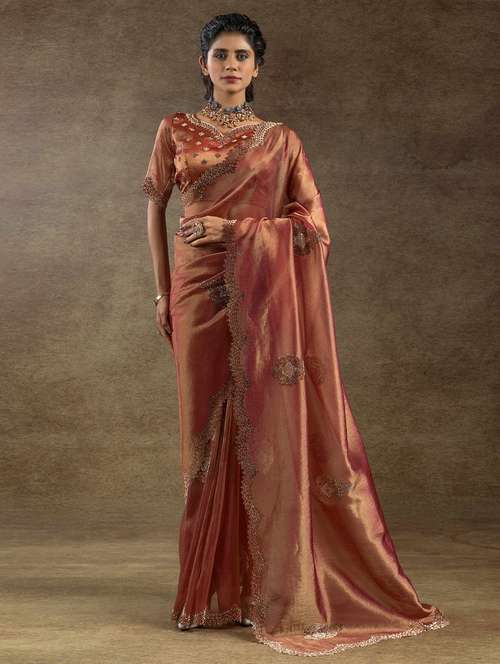 women solid with work embellished saree with blouse - 22140176 -  Standard Image - 0