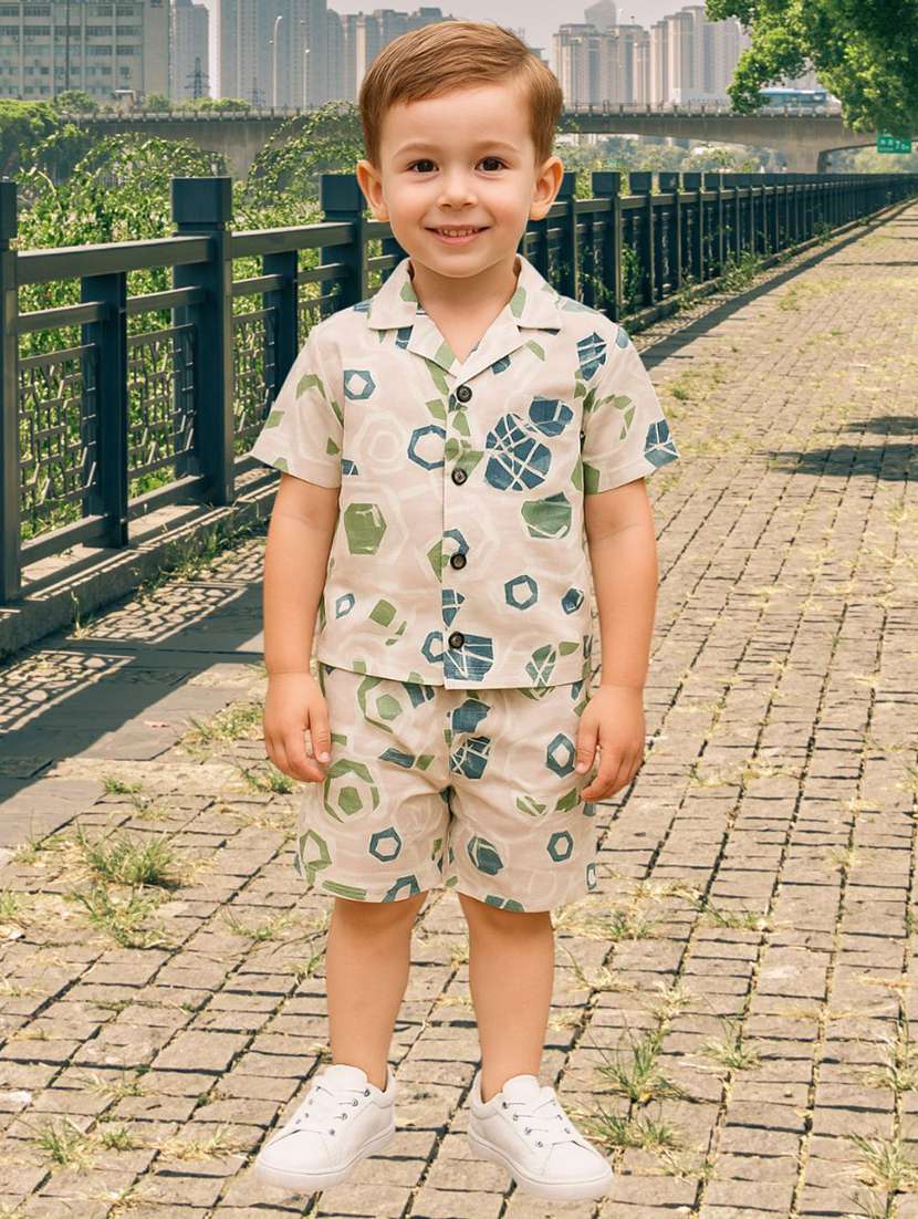 boys printed shirt and shorts co-ord set