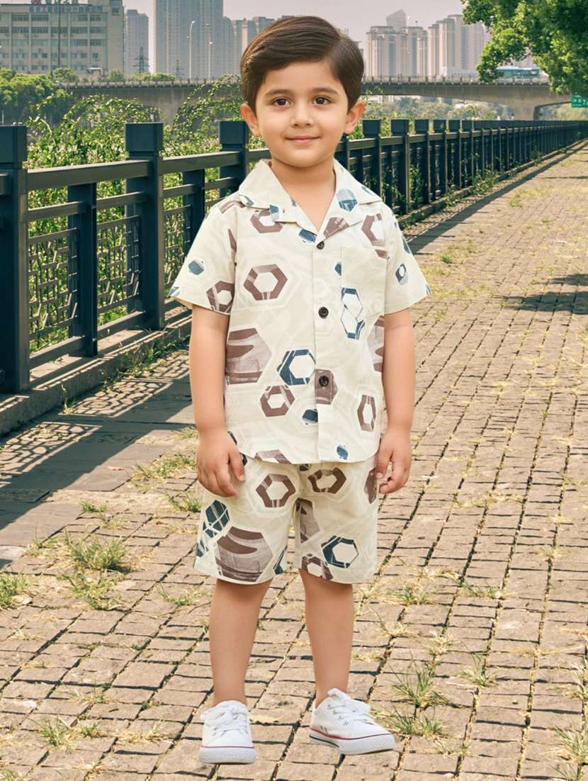 boys printed shirt and shorts co-ord set