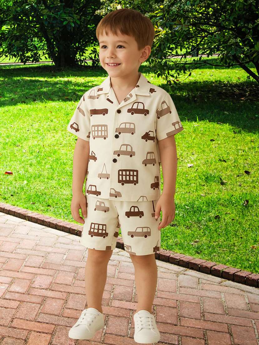 boys printed shirt and shorts co-ord set