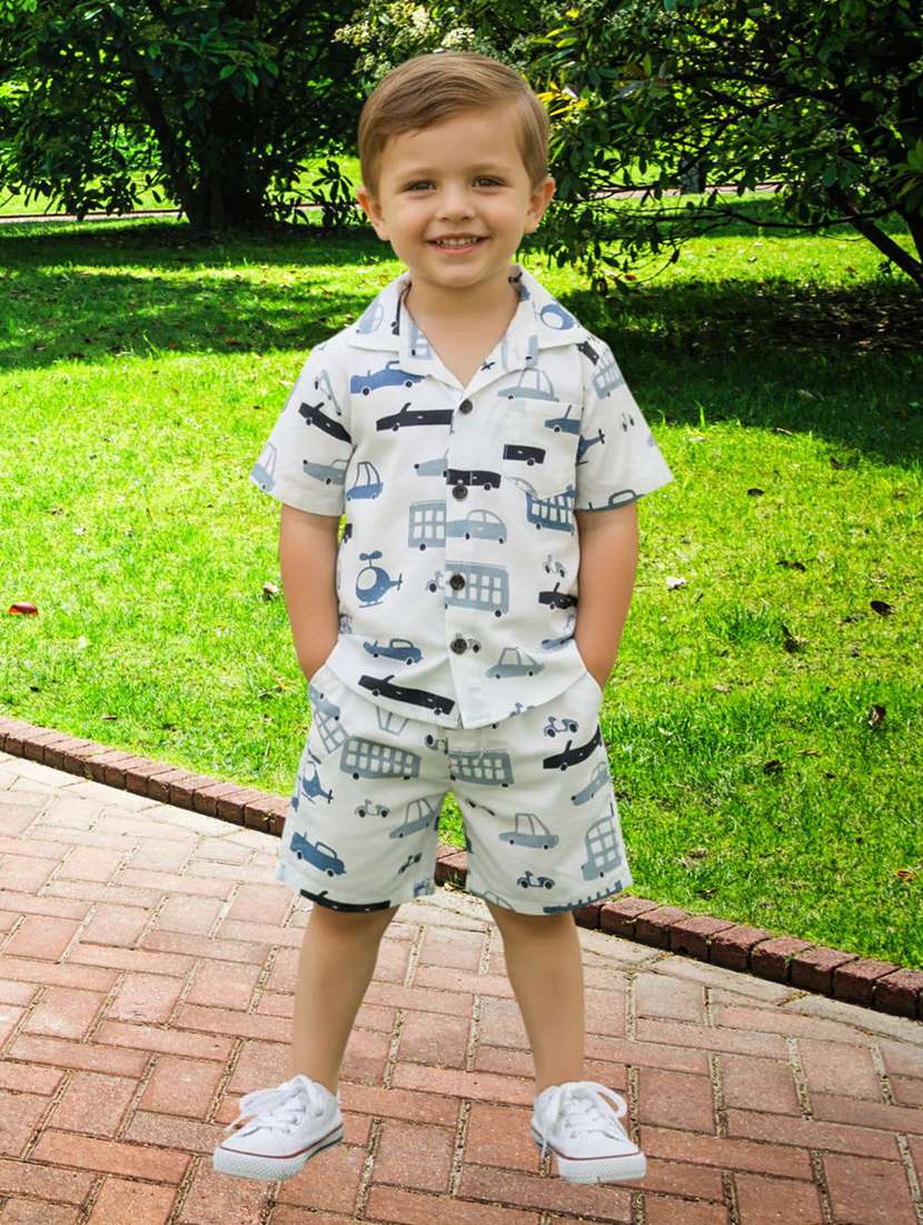 boys printed shirt and shorts co-ord set