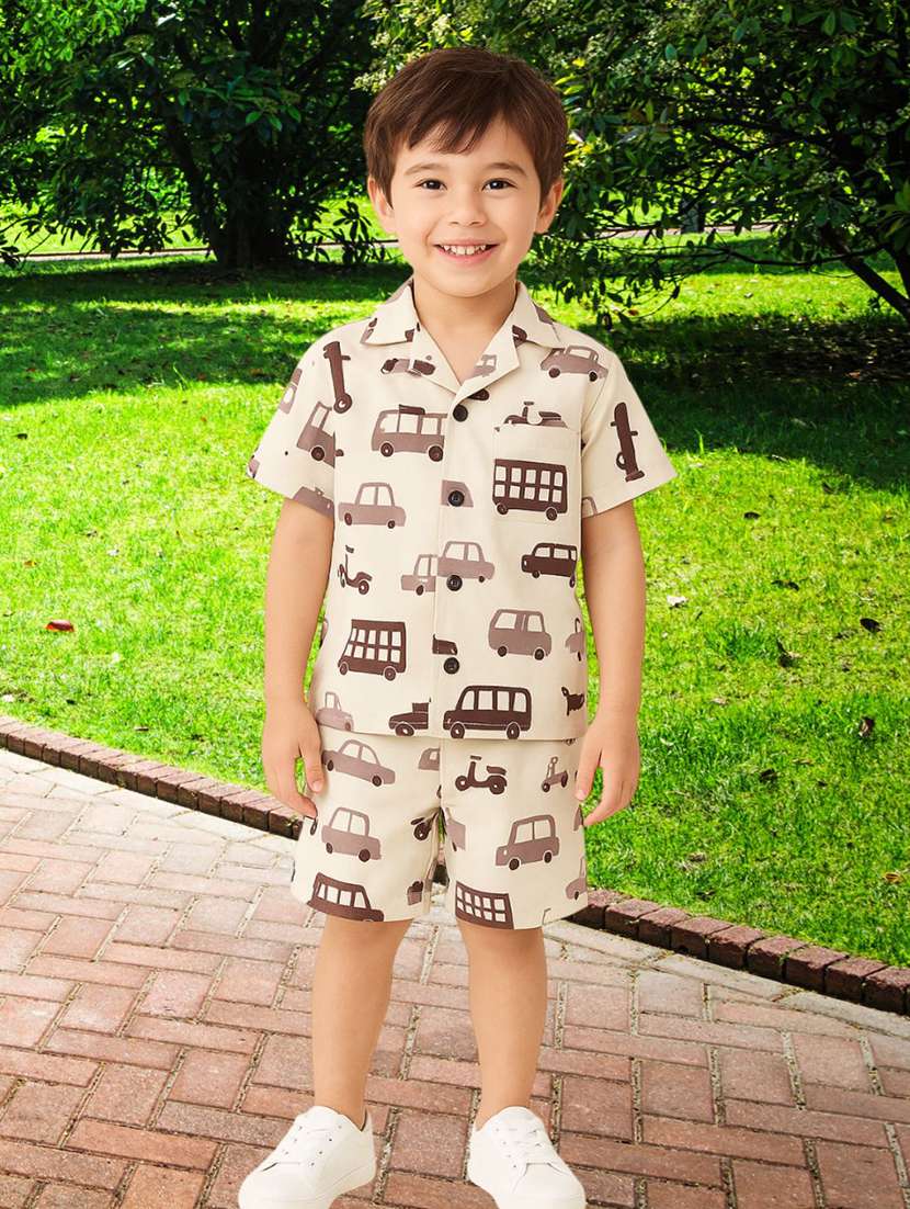 boys printed shirt and shorts co-ord set