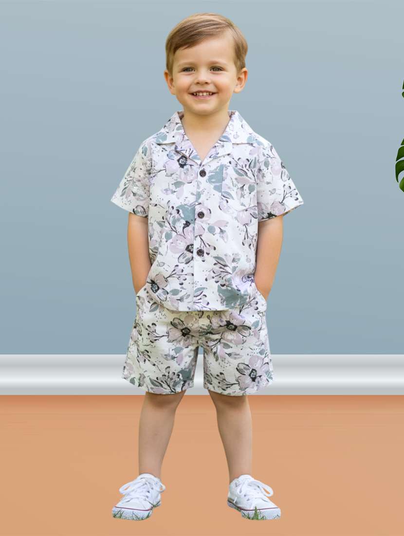 boys printed shirt and shorts co-ord set