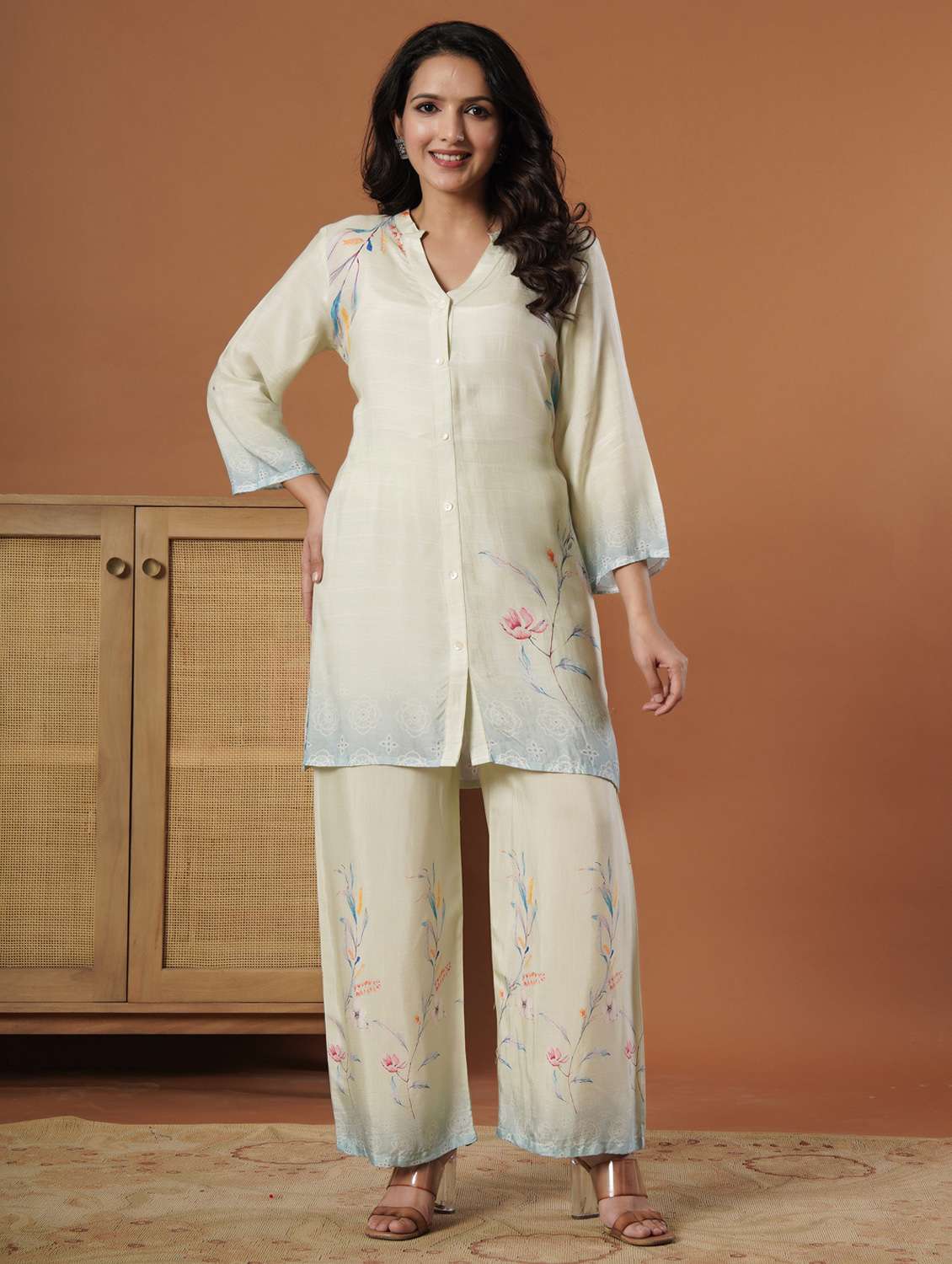 women printed three quarter sleeve ethnic co-ord set - 22140235 -  Zoom Image - 0