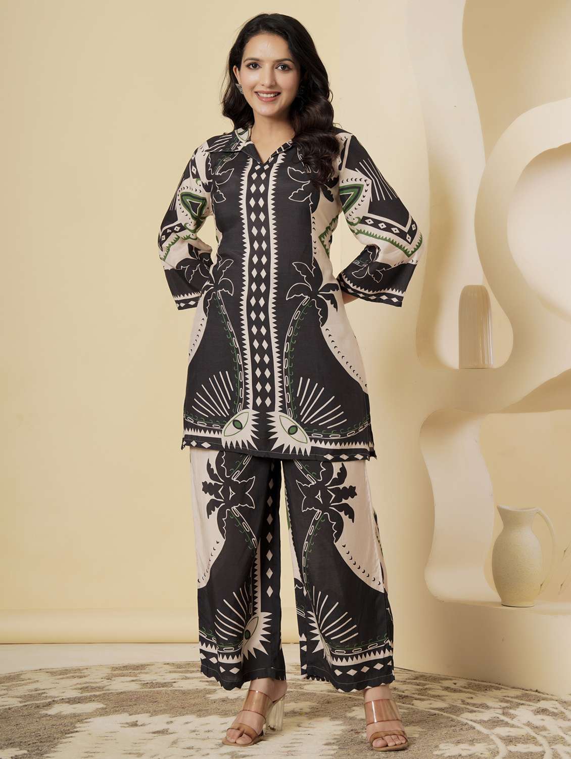 women printed three quarter sleeve ethnic co-ord set - 22140236 -  Zoom Image - 0