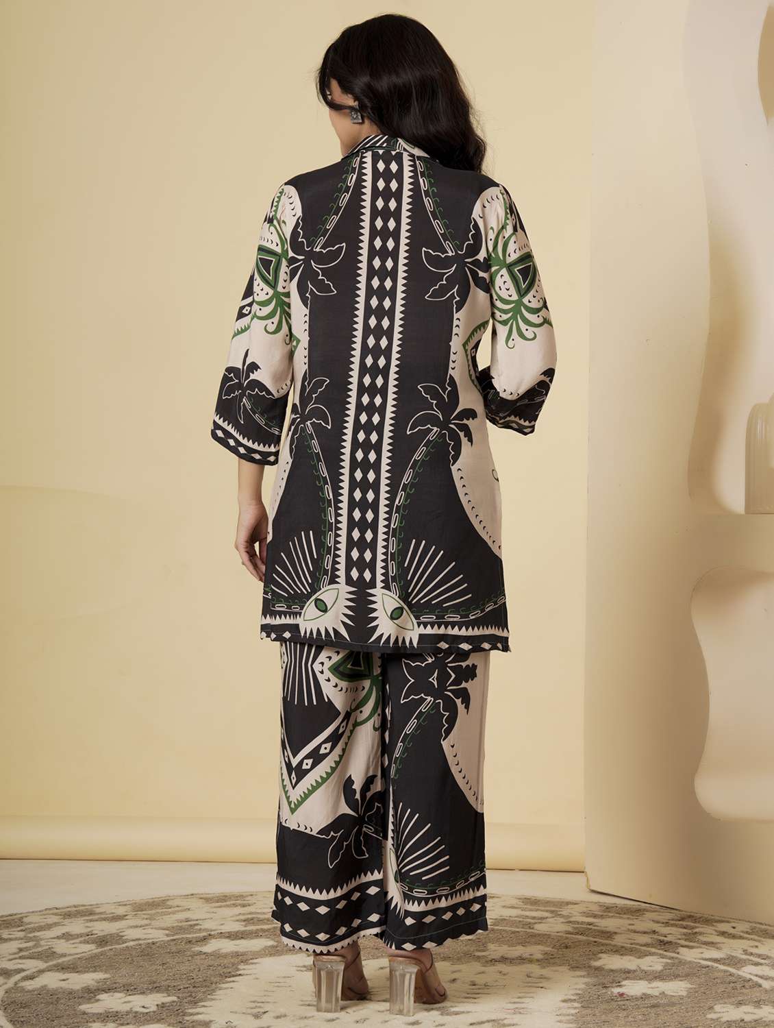 women printed three quarter sleeve ethnic co-ord set - 22140236 - Standard Image - 3