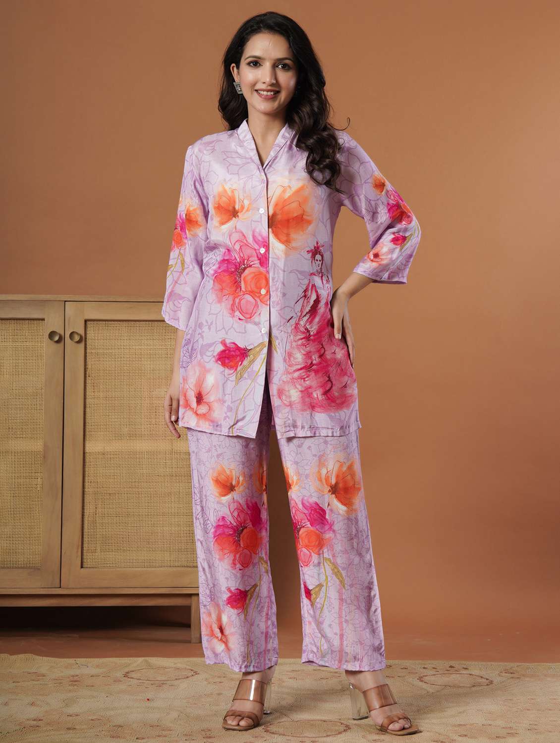 women floral three quarter sleeve ethnic co-ord set - 22140237 -  Zoom Image - 0
