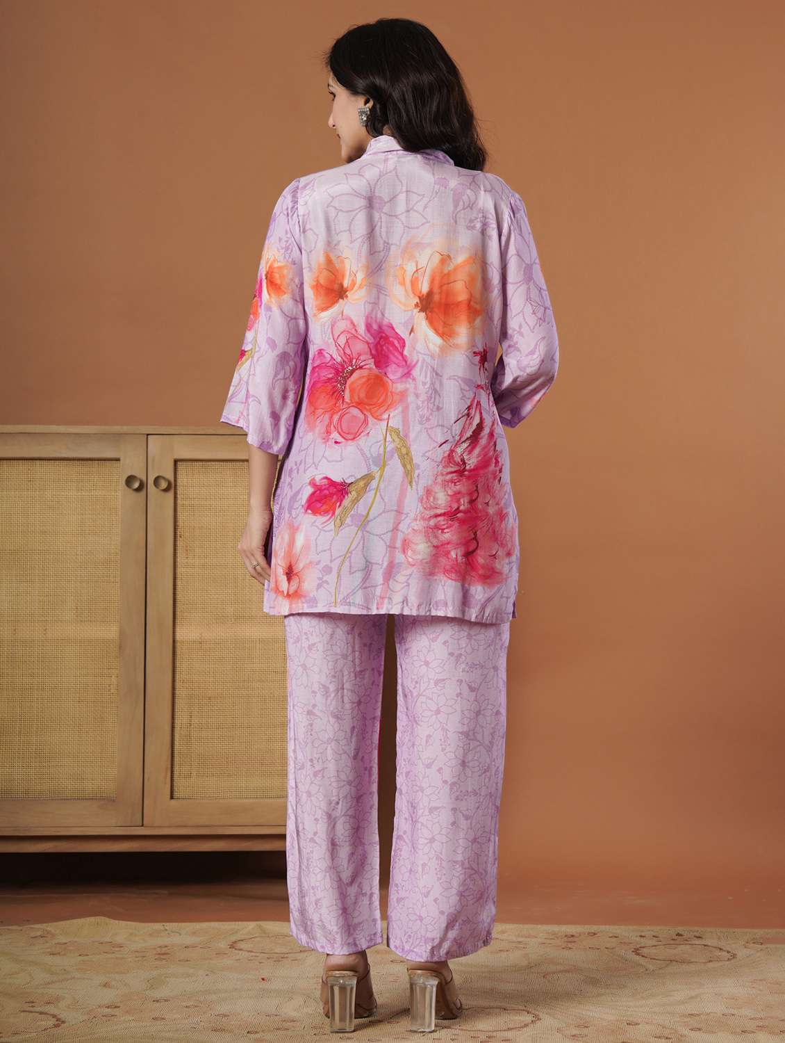 women floral three quarter sleeve ethnic co-ord set - 22140237 - Standard Image - 3