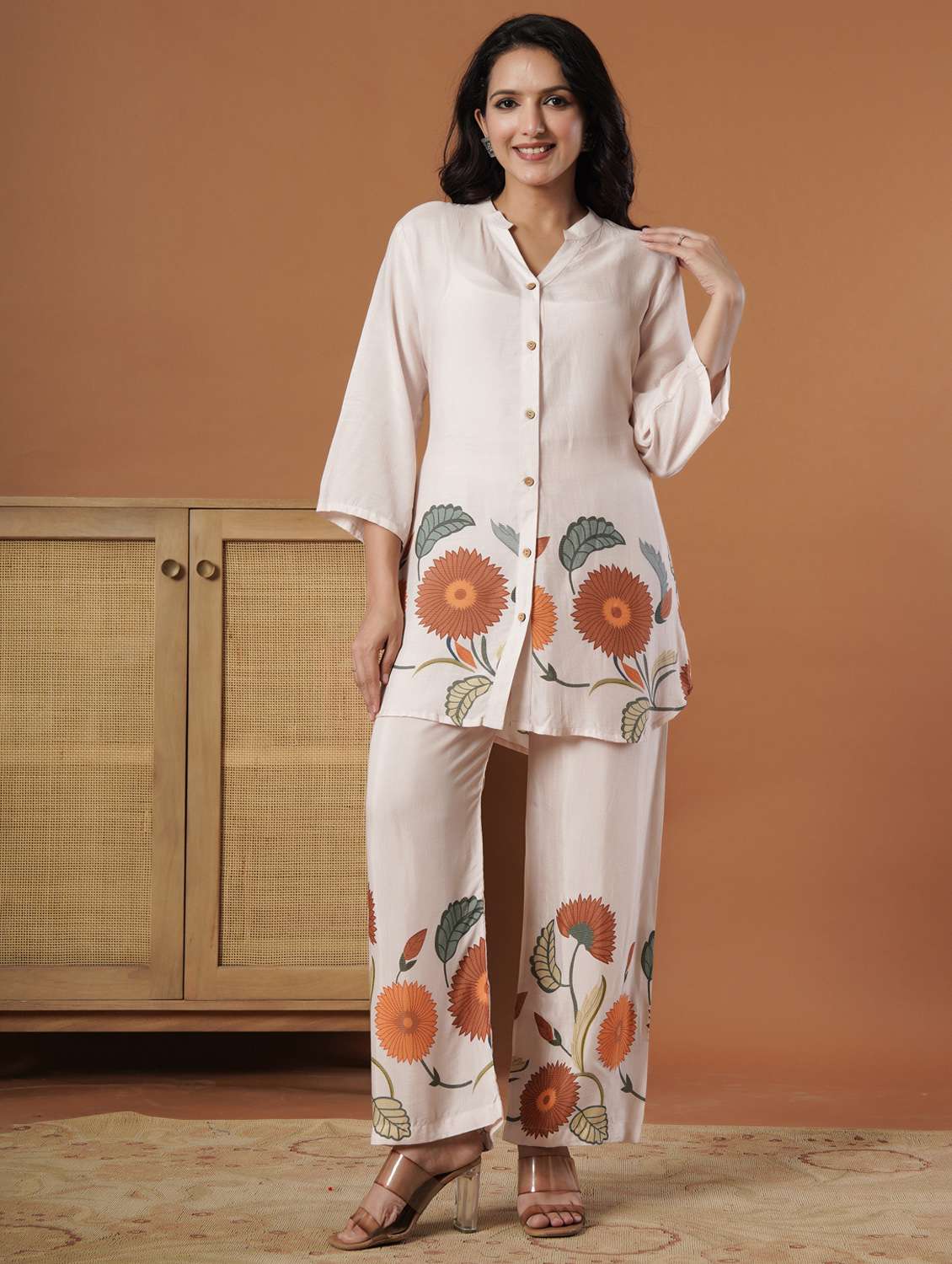 women floral three quarter sleeve ethnic co-ord set - 22140238 -  Zoom Image - 0