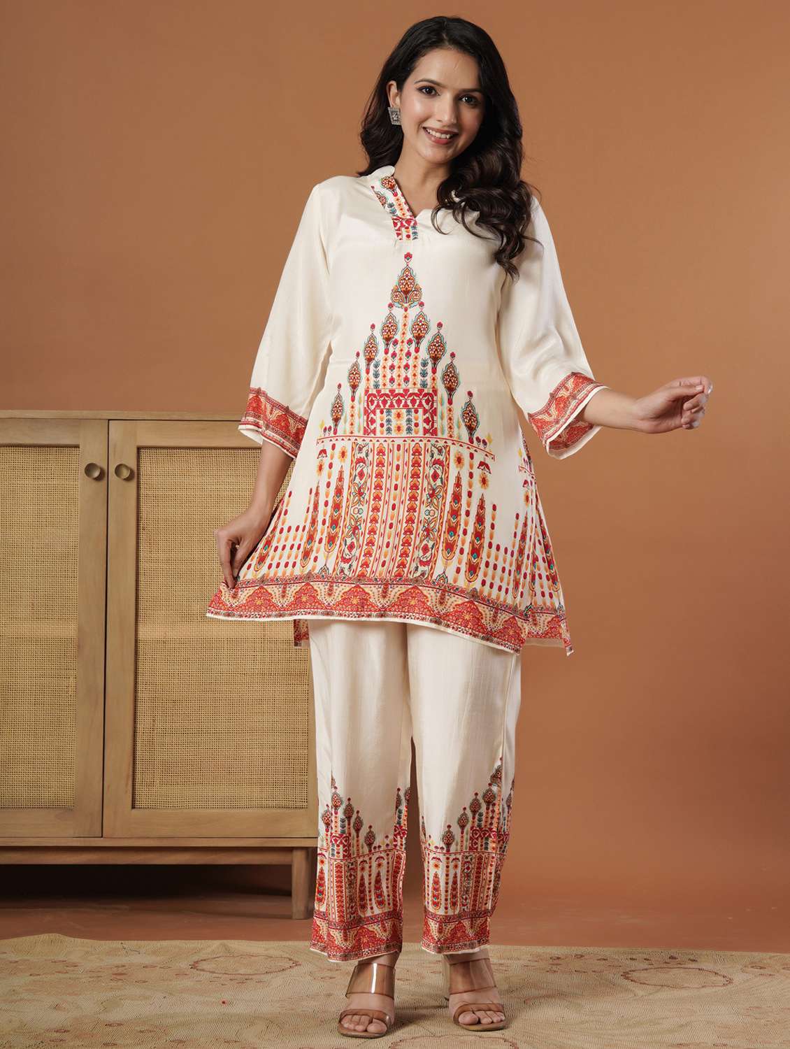 women printed three quarter sleeve ethnic co-ord set - 22140239 -  Zoom Image - 0