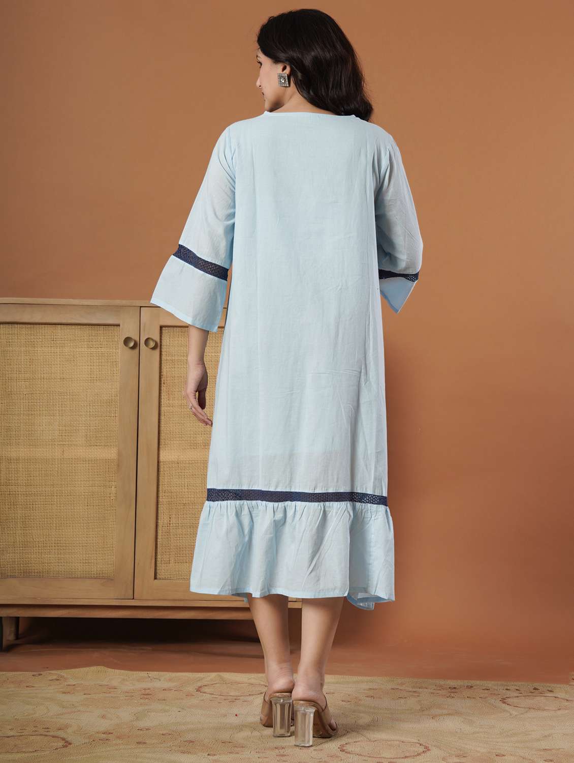 women solid with work square neck a-line ethnic dress - 22140240 -  Standard Image - 3