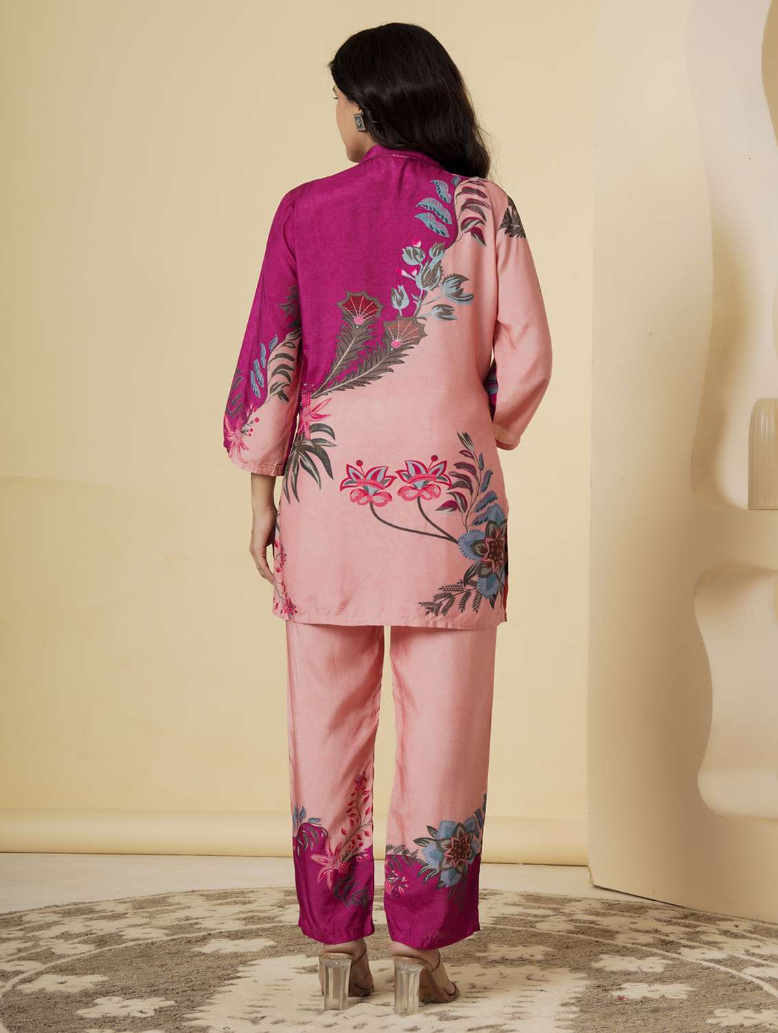 women floral three quarter sleeve ethnic co-ord set - 22140241 - Standard Image - 3