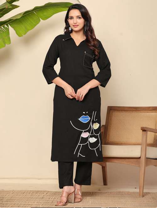 women printed three quarter sleeve kurta pant set - 22140251 - Standard Image - 0