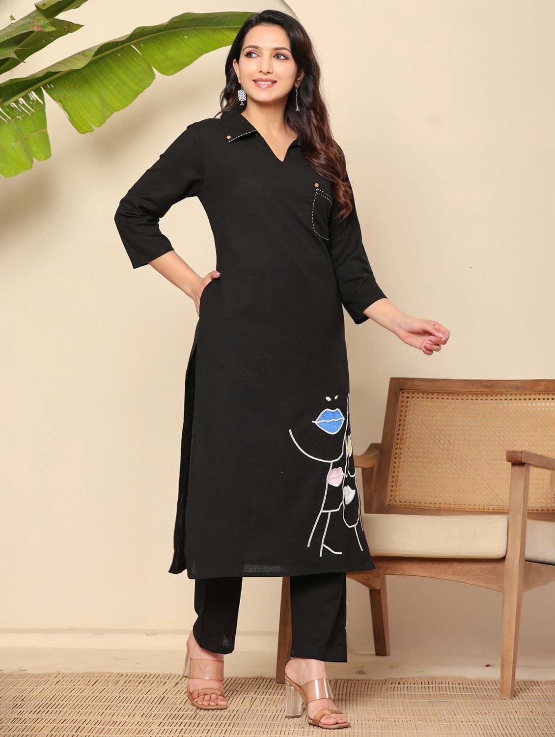 women printed three quarter sleeve kurta pant set - 22140251 - Standard Image - 3