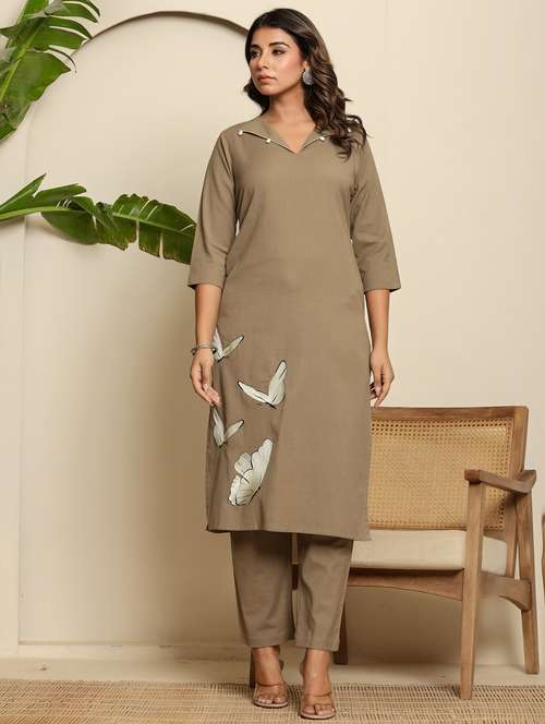 women printed three quarter sleeve kurta pant set - 22140252 - Standard Image - 0