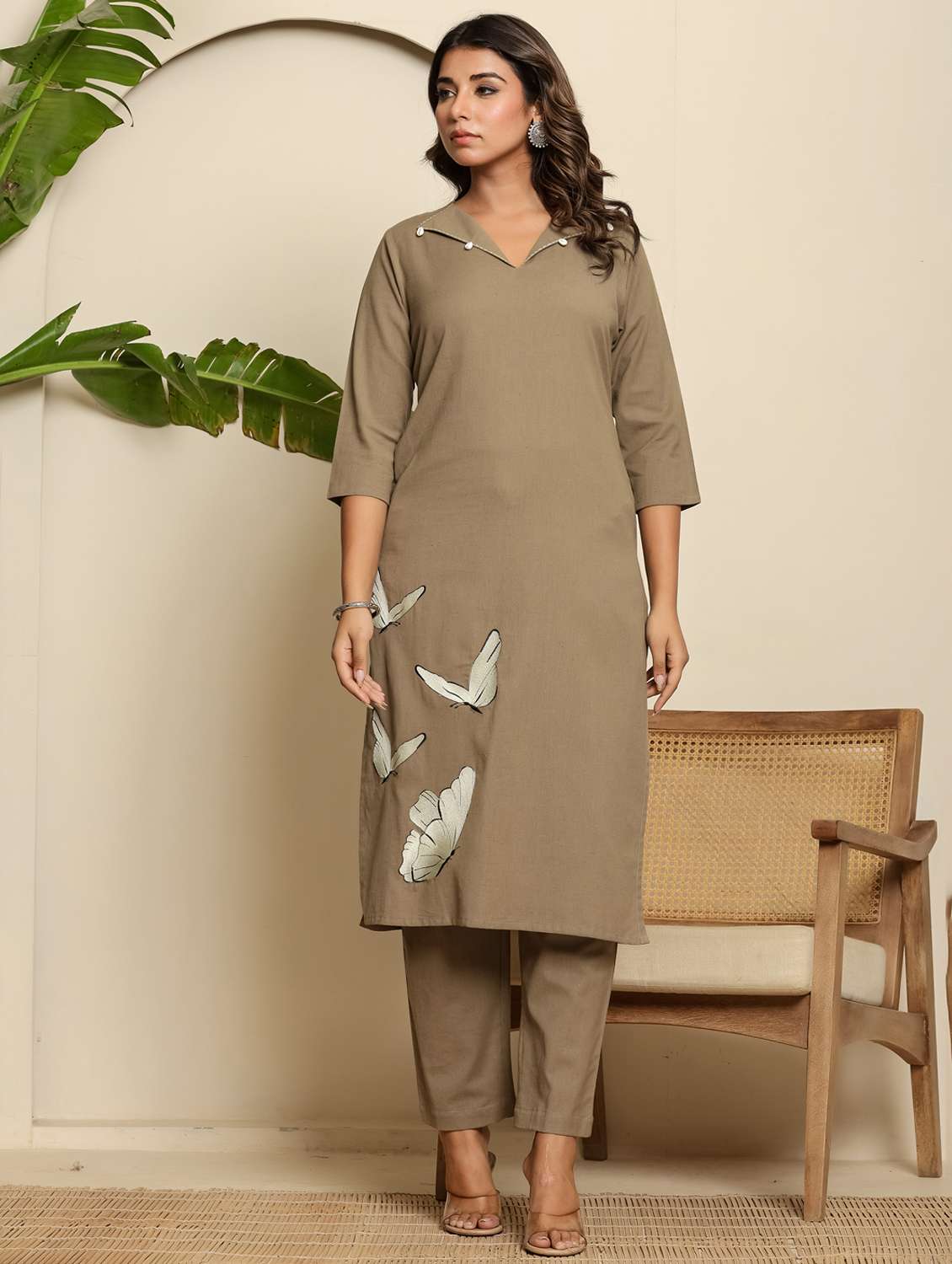 women printed three quarter sleeve kurta pant set - 22140252 - Zoom Image - 0