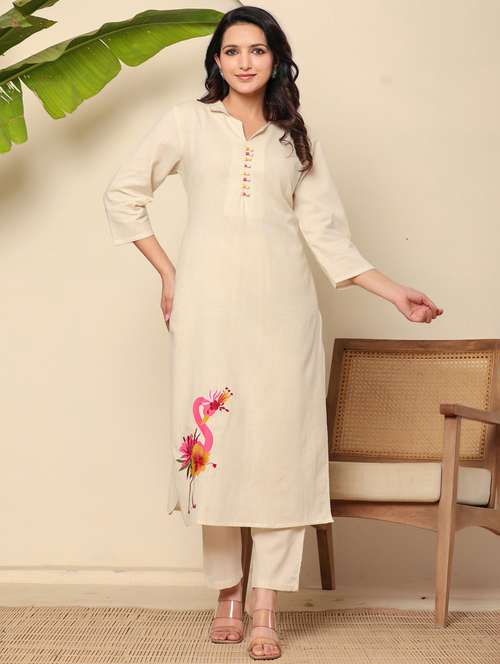 women printed three quarter sleeve kurta pant set - 22140253 - Standard Image - 0