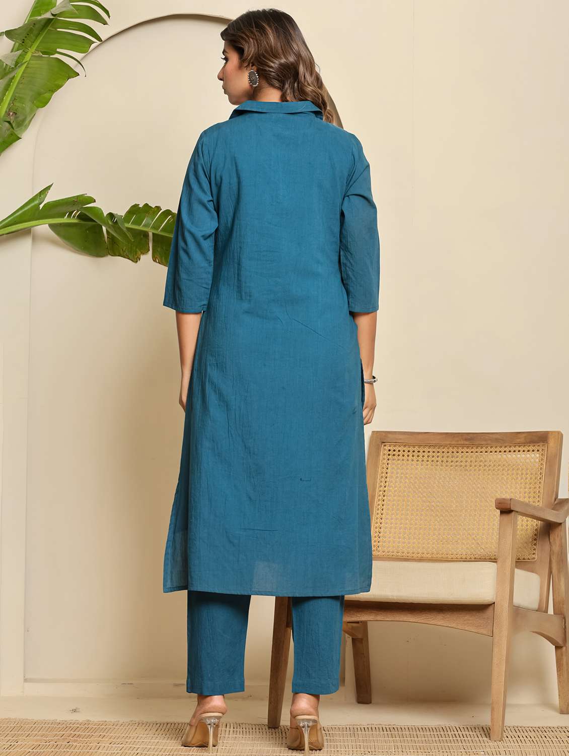 women embroidered three quarter sleeve kurta pant set - 22140254 - Standard Image - 3
