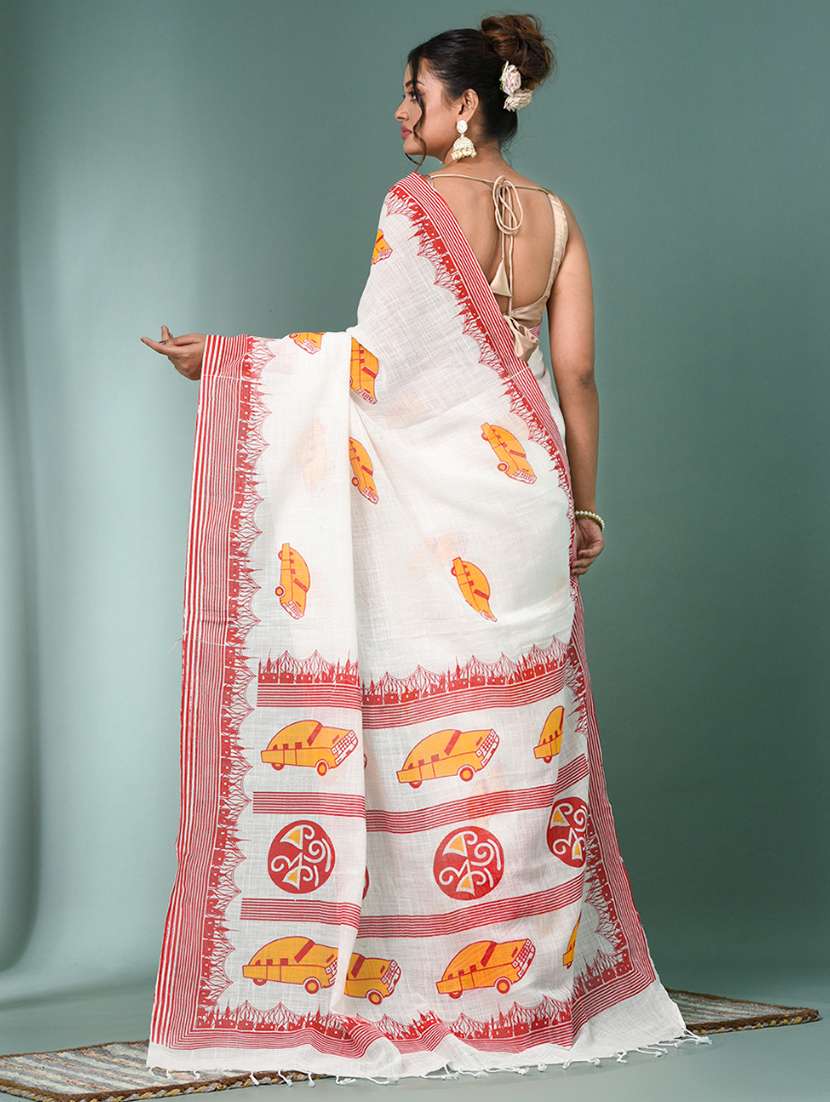 women printed handloom saree with blouse - 22140272 -  Standard Image - 3