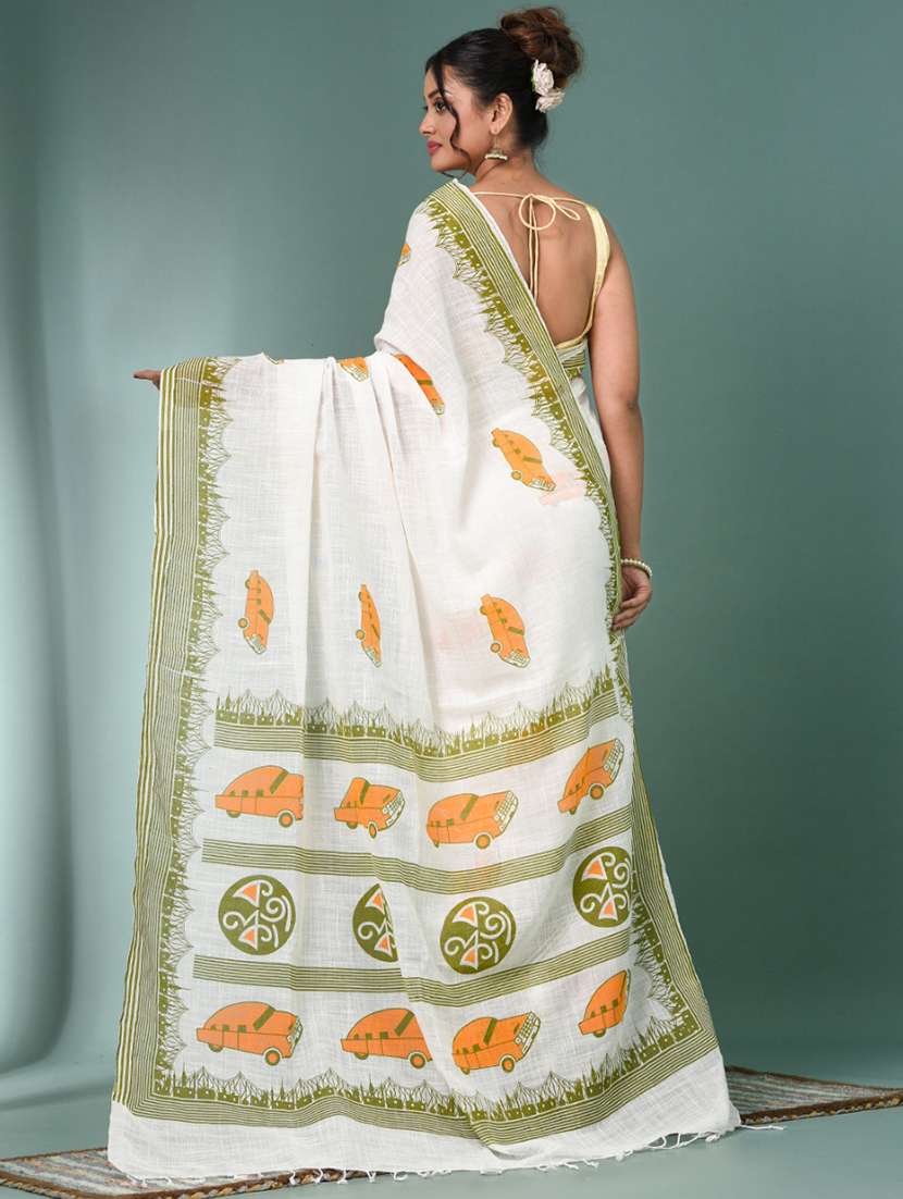 women printed handloom saree with blouse - 22140273 -  Standard Image - 3