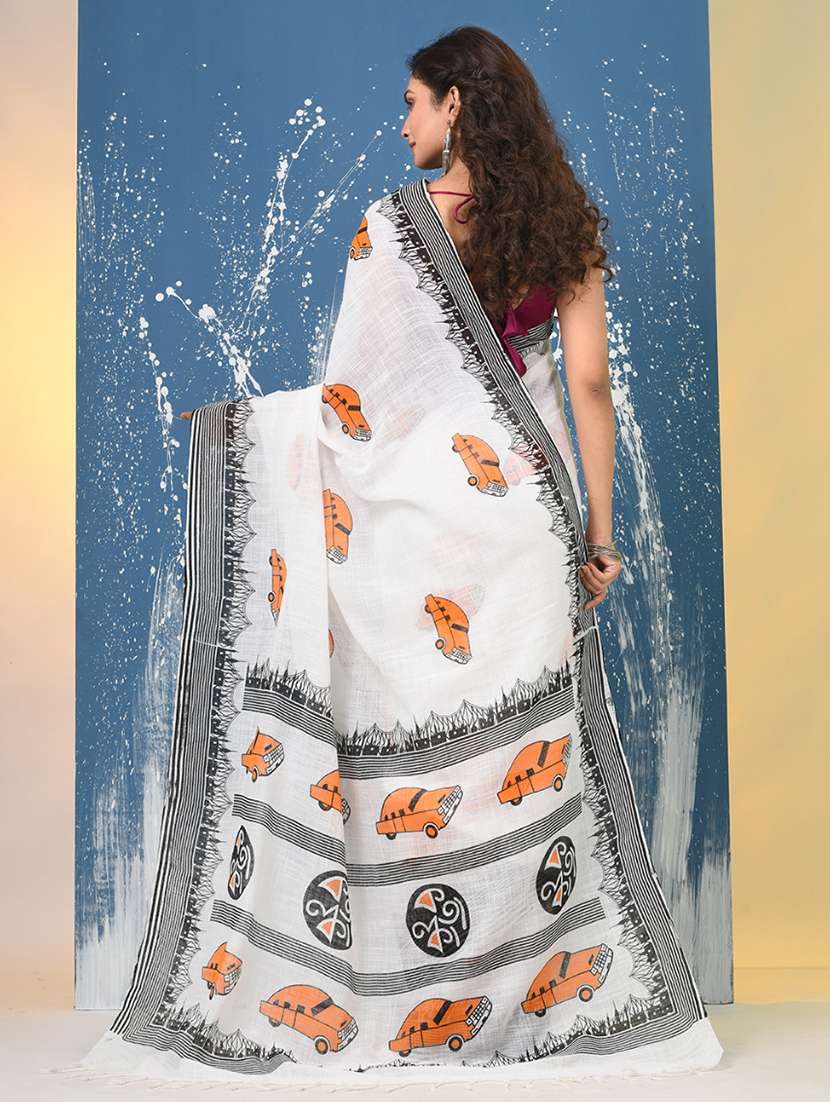 women printed handloom saree with blouse - 22140274 - Standard Image - 3