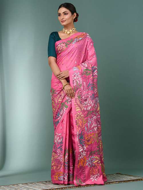 women solid with work handloom saree with blouse - 22140319 - Standard Image - 0