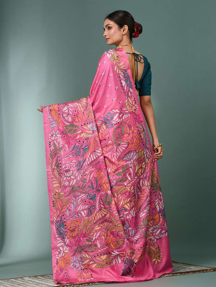 women solid with work handloom saree with blouse - 22140319 - Standard Image - 3