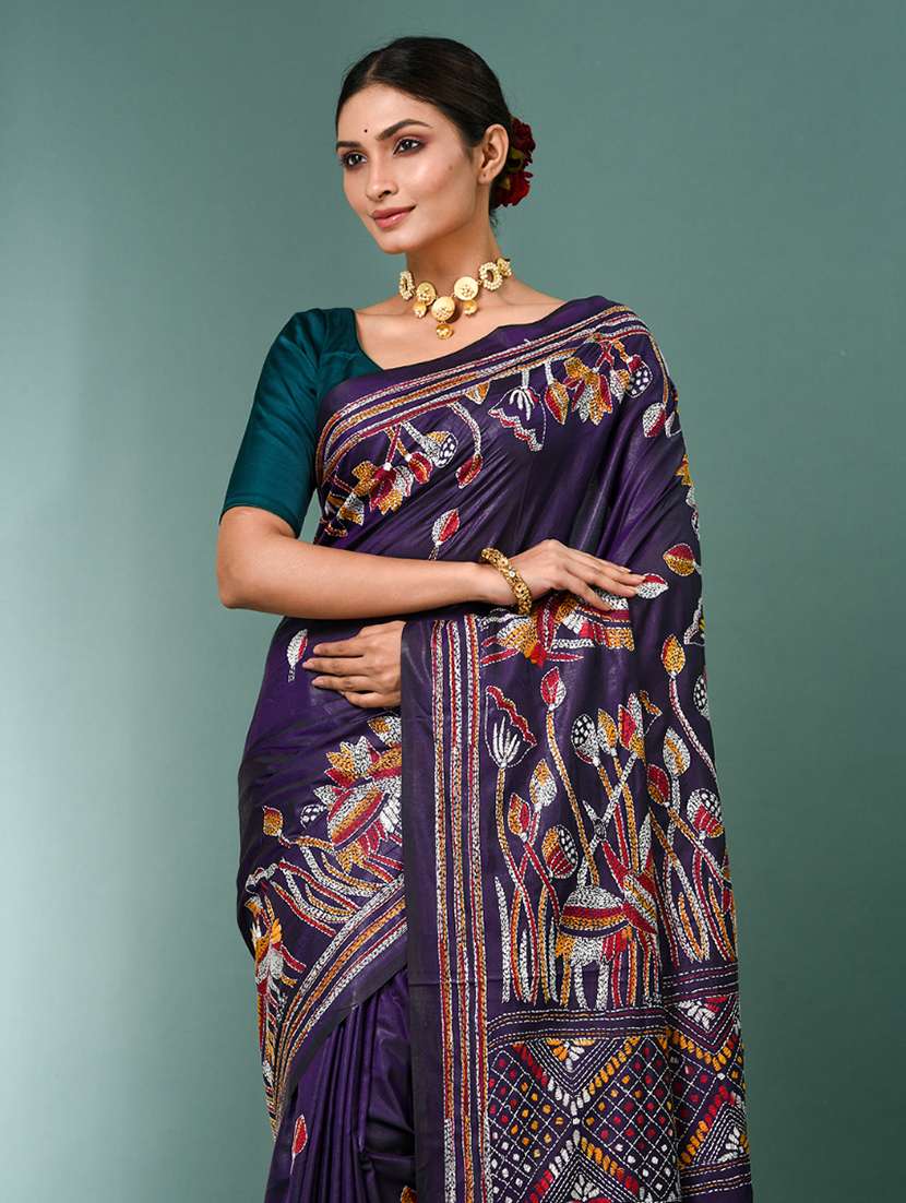 women handloom kantha stitch saree with blouse - 22140322 - Standard Image - 3