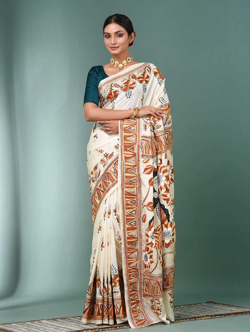 women handloom kantha stitch saree with blouse
