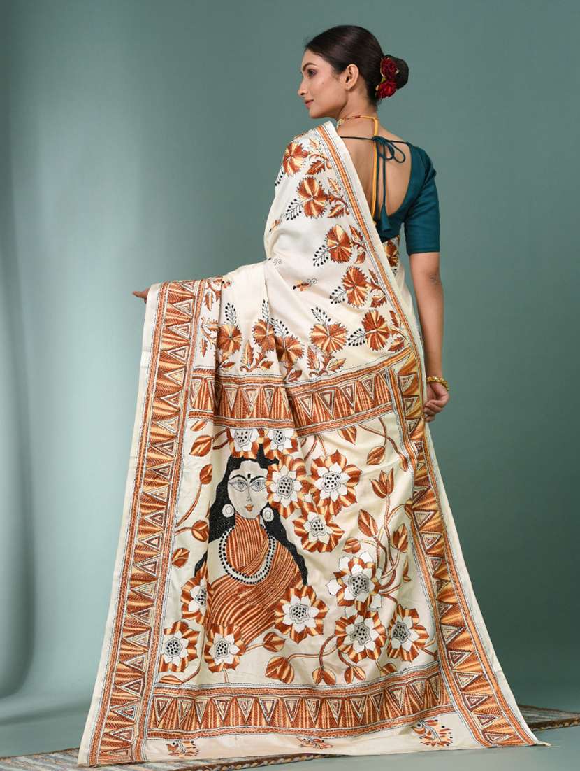 women handloom kantha stitch saree with blouse - 22140323 -  Standard Image - 3