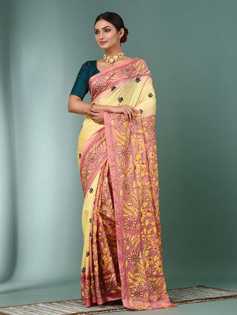 women handloom kantha stitch saree with blouse - 22140326 - Zoom Image - 0