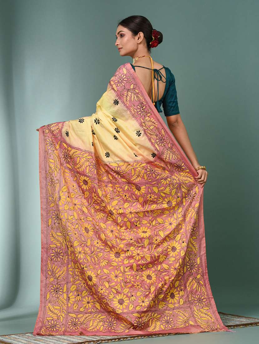 women handloom kantha stitch saree with blouse - 22140326 - Standard Image - 3