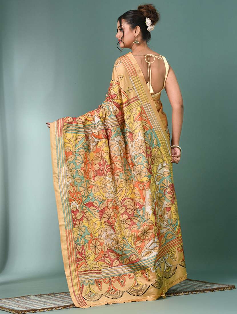 women handloom kantha stitch saree with blouse - 22140329 - Standard Image - 3