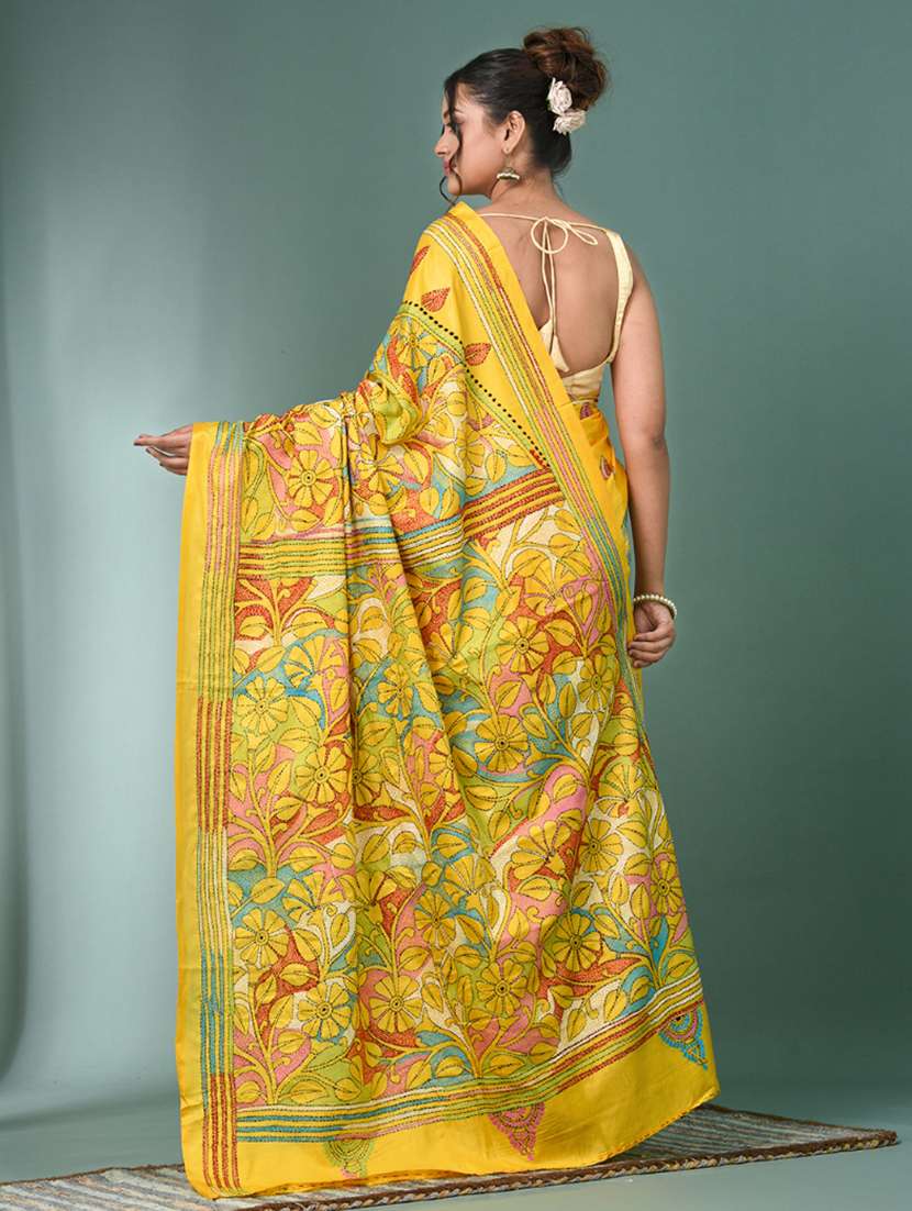 women handloom kantha stitch saree with blouse - 22140331 - Standard Image - 3