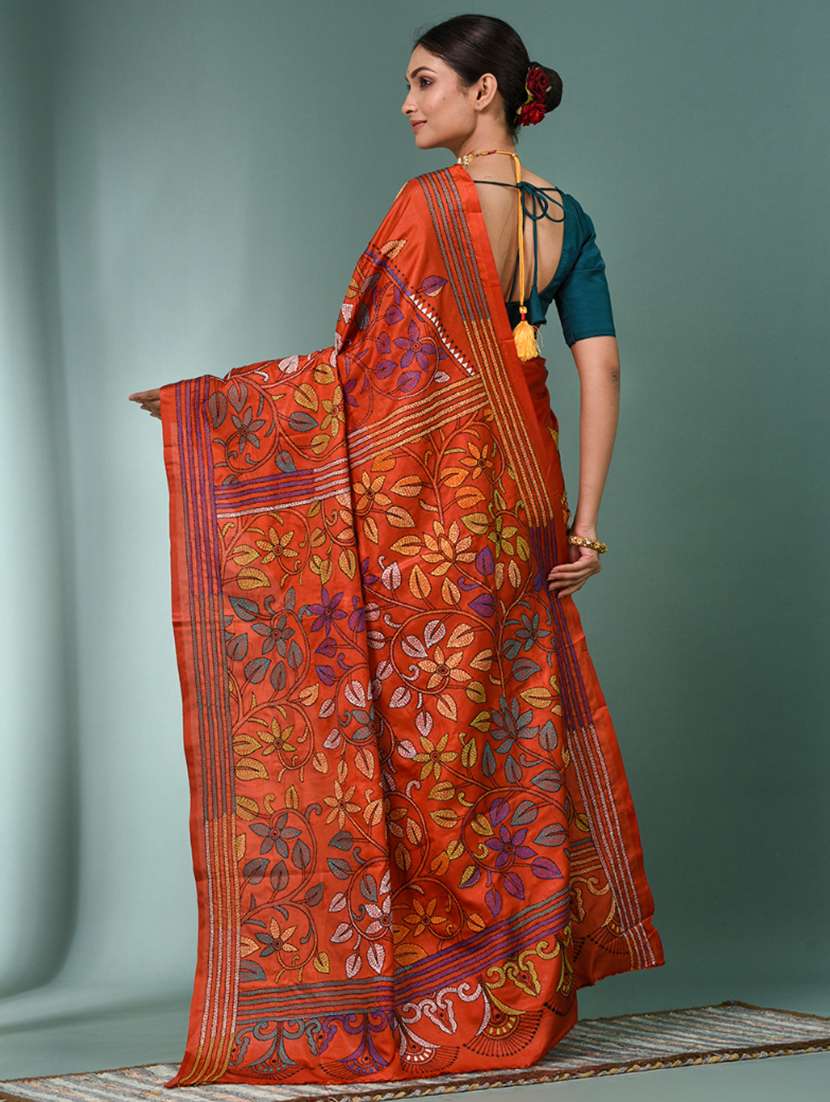 women handloom kantha stitch saree with blouse - 22140339 - Standard Image - 3