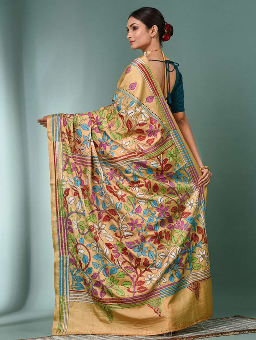 women handloom kantha stitch saree with blouse - 22140341 - Standard Image - 3