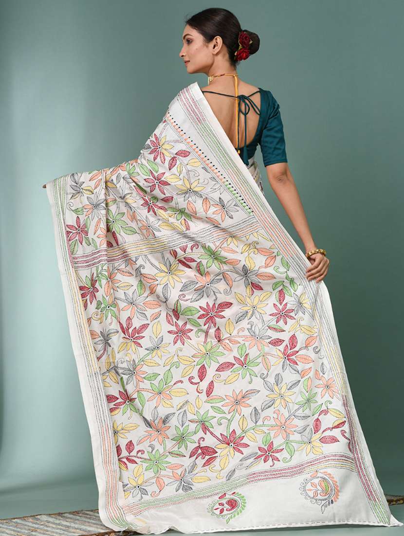 women handloom kantha stitch saree with blouse - 22140342 - Standard Image - 3
