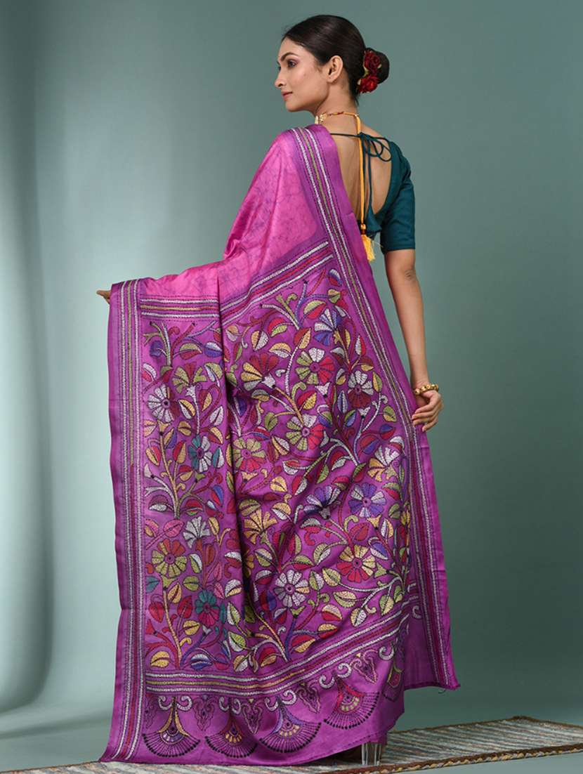 women handloom kantha stitch saree with blouse - 22140343 - Standard Image - 3