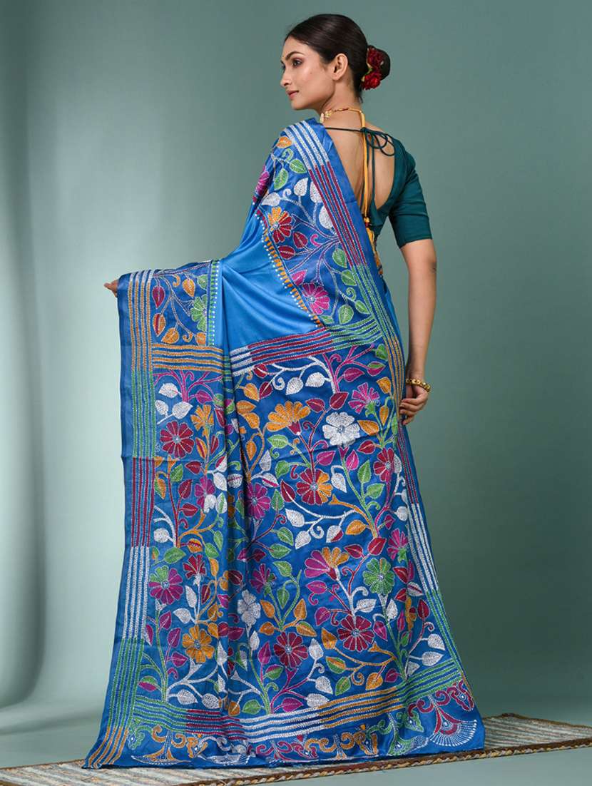 women handloom kantha stitch saree with blouse - 22140344 -  Standard Image - 3