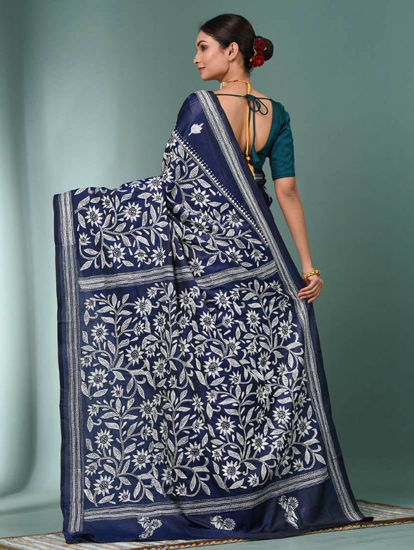 women handloom kantha stitch saree with blouse - 22140346 -  Standard Image - 3