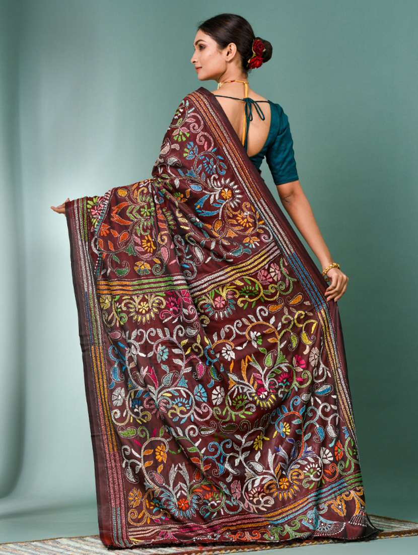 women handloom kantha stitch saree with blouse - 22140347 -  Standard Image - 3