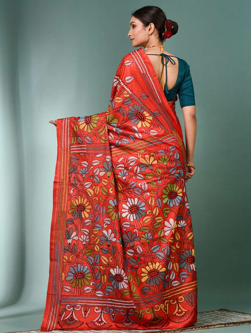women handloom kantha stitch saree with blouse - 22140348 - Standard Image - 3