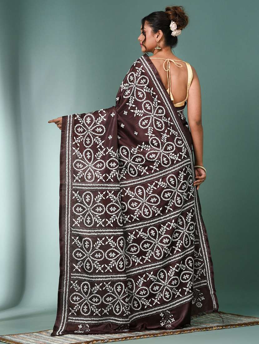 women solid with work handloom saree with blouse - 22140351 -  Standard Image - 3