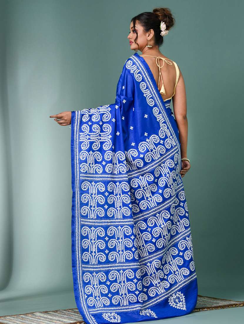 women solid with work handloom saree with blouse - 22140353 - Standard Image - 3
