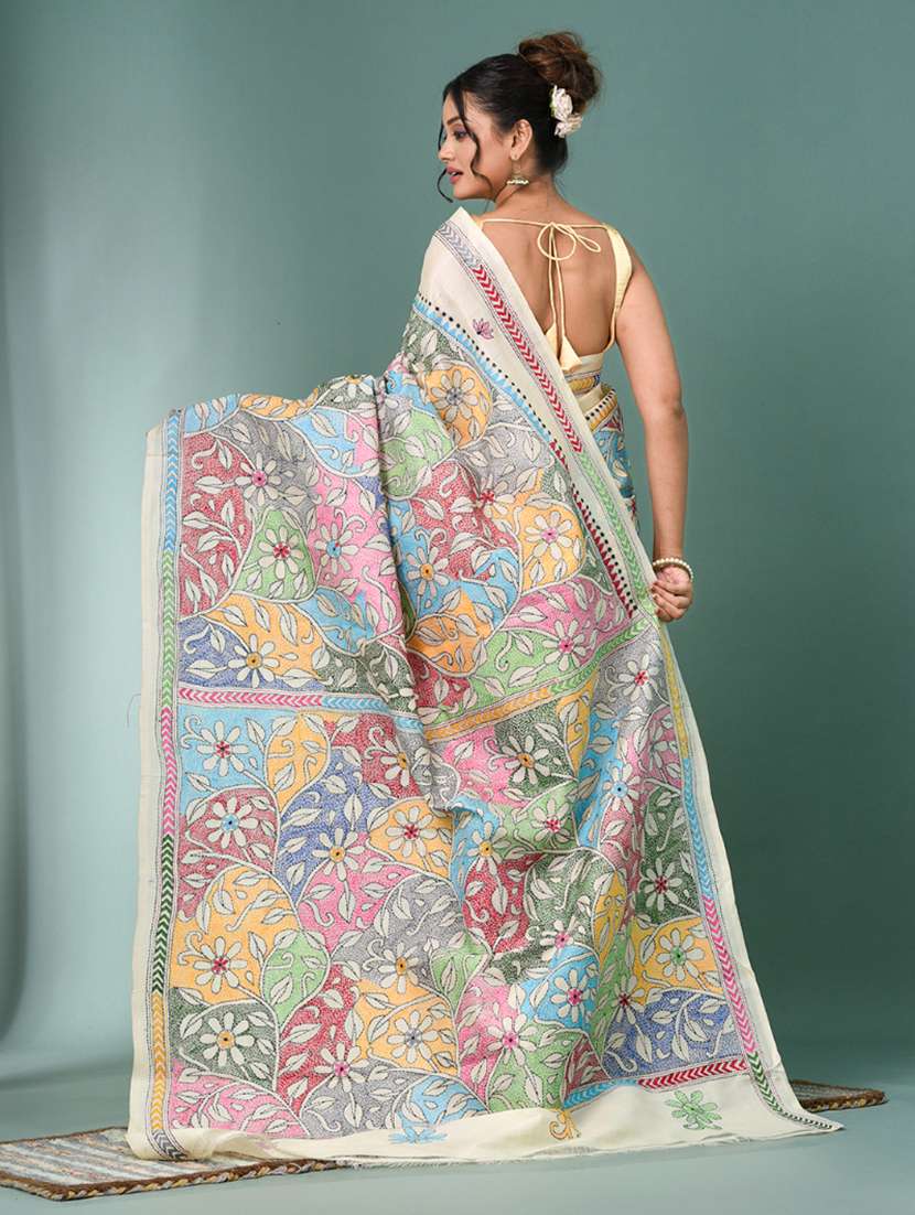 women handloom kantha stitch saree with blouse - 22140358 - Standard Image - 3