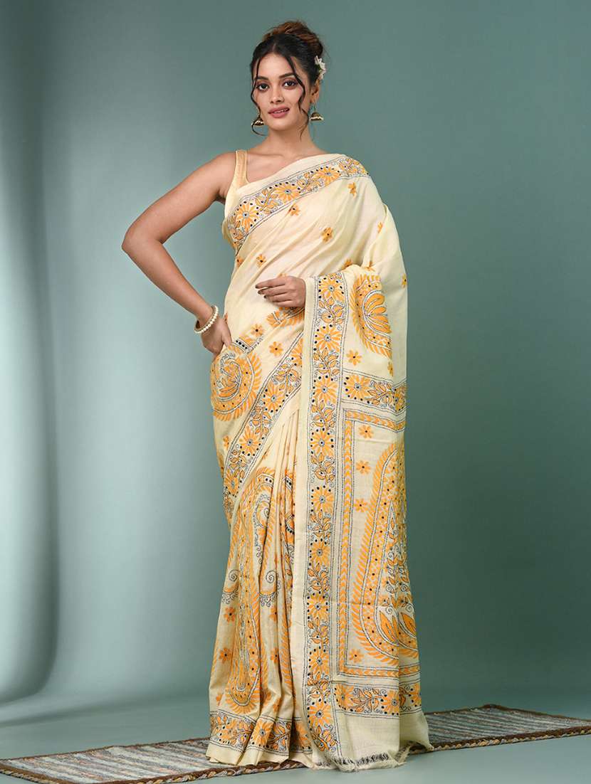 women handloom kantha stitch saree with blouse - 22140359 - Zoom Image - 0